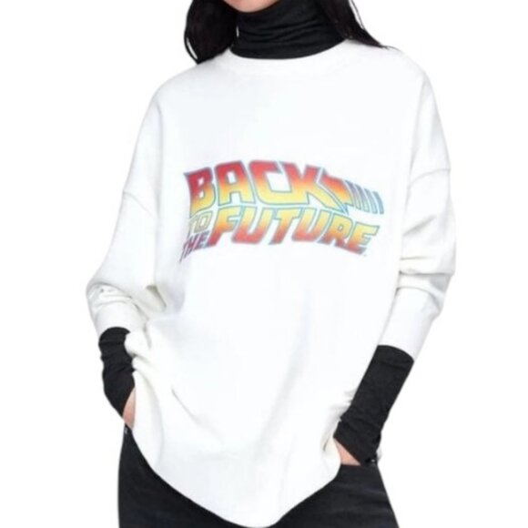 Zara white "Back to the Future" oversized long sleeve sweatshirt size S - Picture 2 of 6